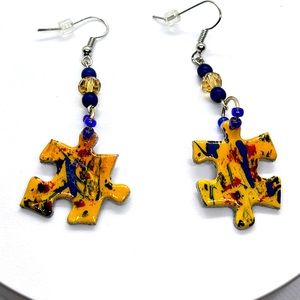 Puzzle piece earrings. Handcrafted. New.